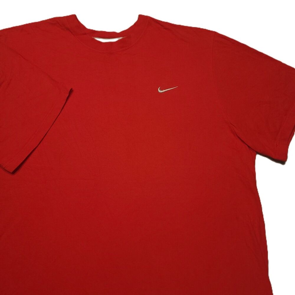 Nike Mens 2XL T-Shirt Red Swoosh Logo Short Sleeve Cotton Crewneck Shirt Casual
